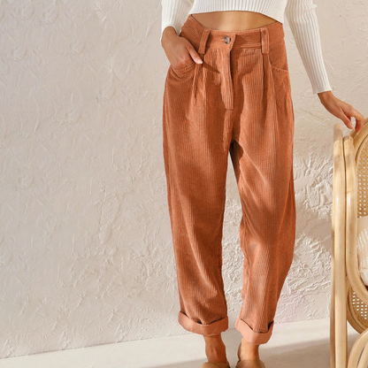 Damesbroek Hoge Taille Corduroy Opgerolde Pijpen - StudioMarella