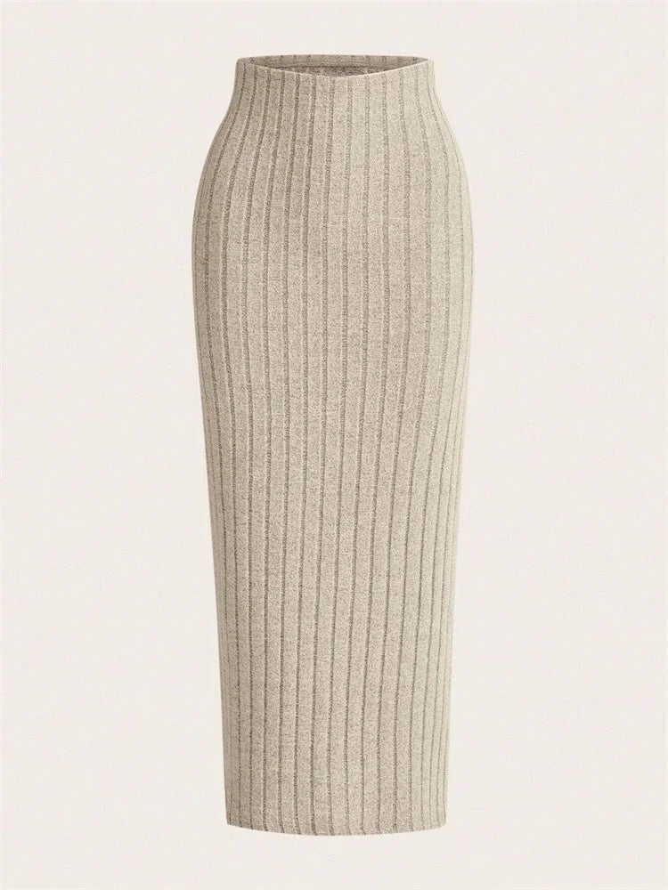 Midi Kokerrok Hoge Taille Ribgebreid