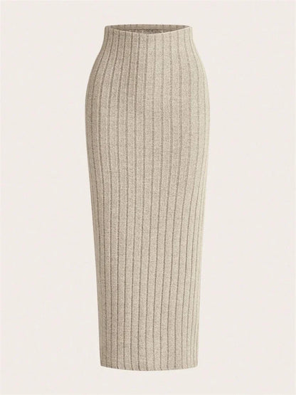 Midi Kokerrok Hoge Taille Ribgebreid