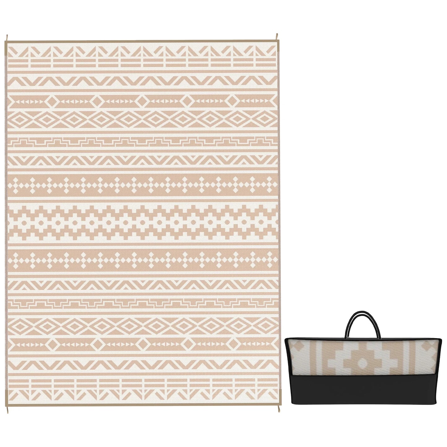Buitenkleed Omkeerbaar 365x274cm Beige Polypropyleen Tuinkleed Camping Picknick Terras Vloermat Opvouwbaar Transporttas