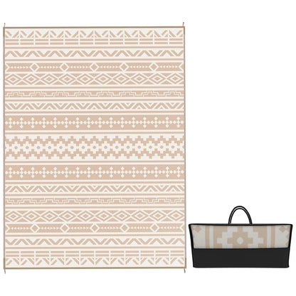 Buitenkleed Omkeerbaar 365x274cm Beige Polypropyleen Tuinkleed Camping Picknick Terras Vloermat Opvouwbaar Transporttas