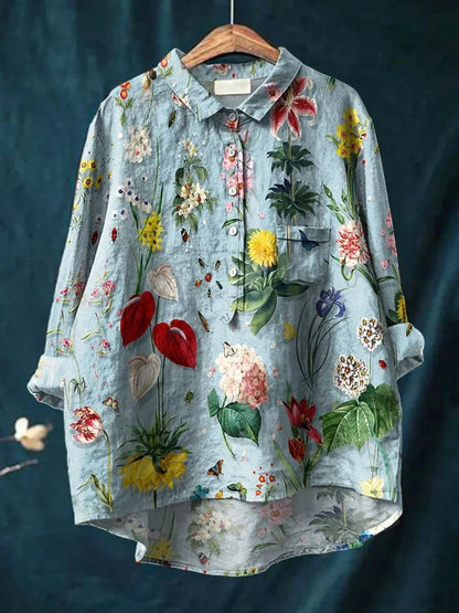 Vrouwelijke Bloemen blouse Lichte Katoen Elegante Stijl