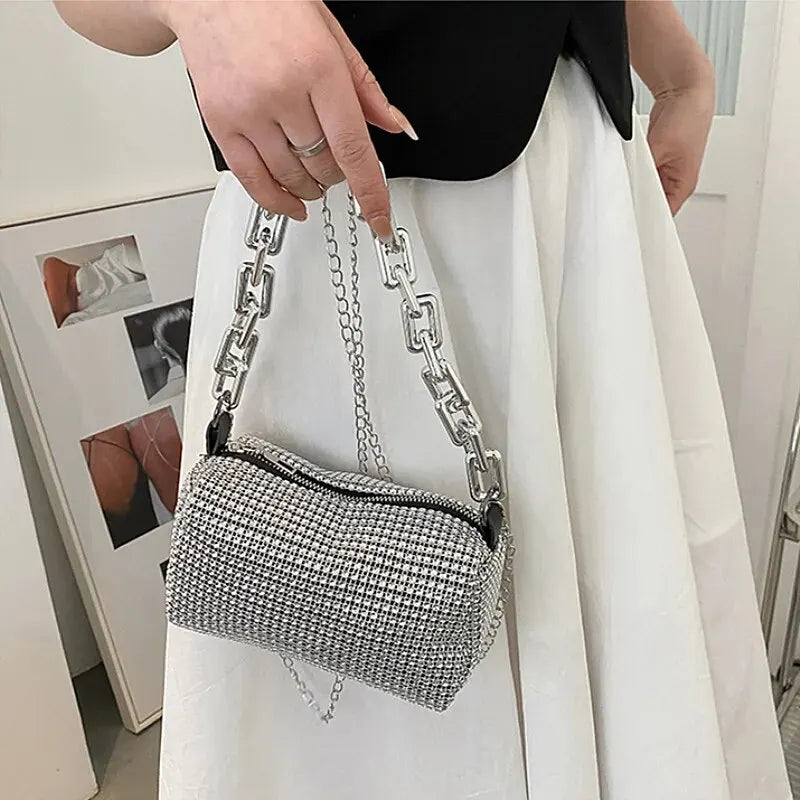Glamoureuze Glitter Bucket Handtas met Strass Steentjes