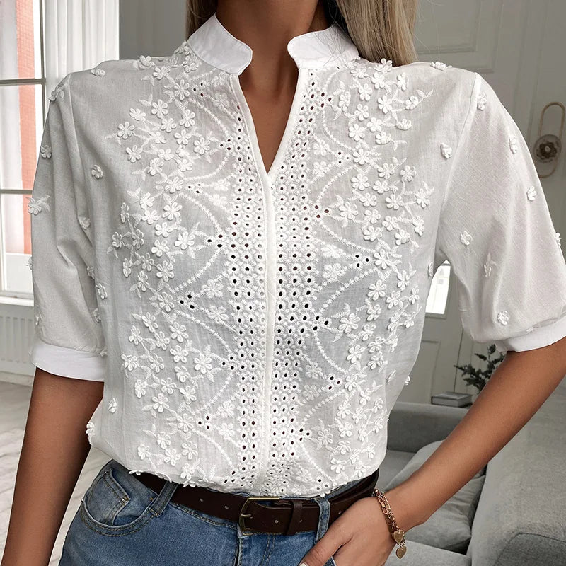 Dames Blouse Bloemendesign Geborduurd Elegante Stijl - StudioMarella
