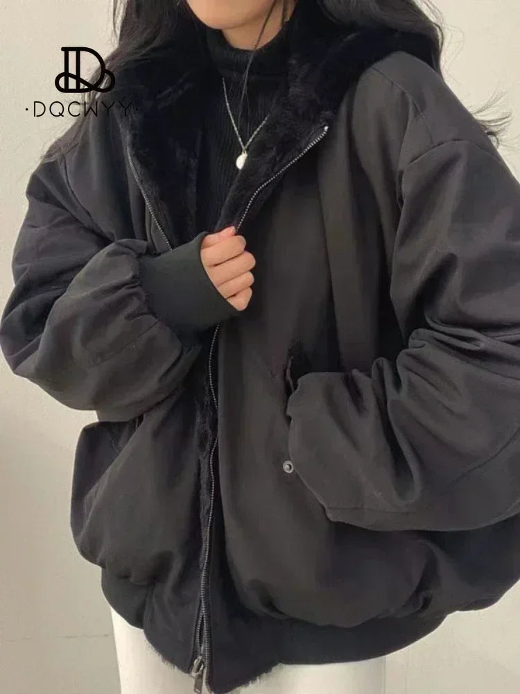 Dames Winterjas Oversized Zwart met Capuchon