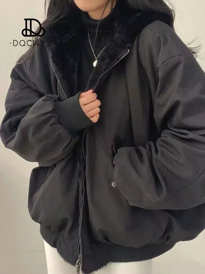 Dames Winterjas Oversized Zwart met Capuchon