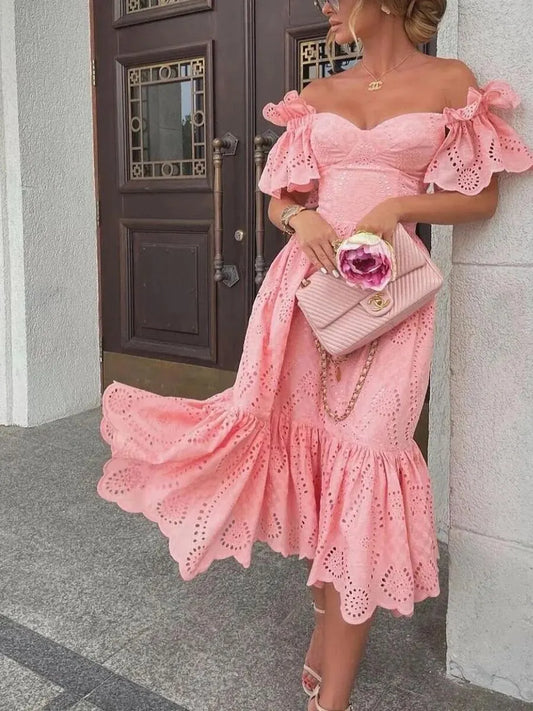 Rode Feestjurk Off-shoulder Prinsessenjurk voor Meisjes - StudioMarella