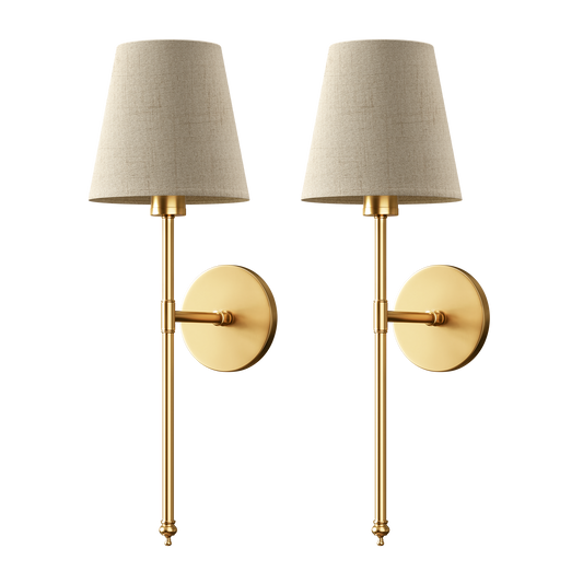 Wandlamp Goud Linnen Kap Set 2 Draadloos Afstandsbediening Dimbaar RGB Slaapkamer Woonkamer