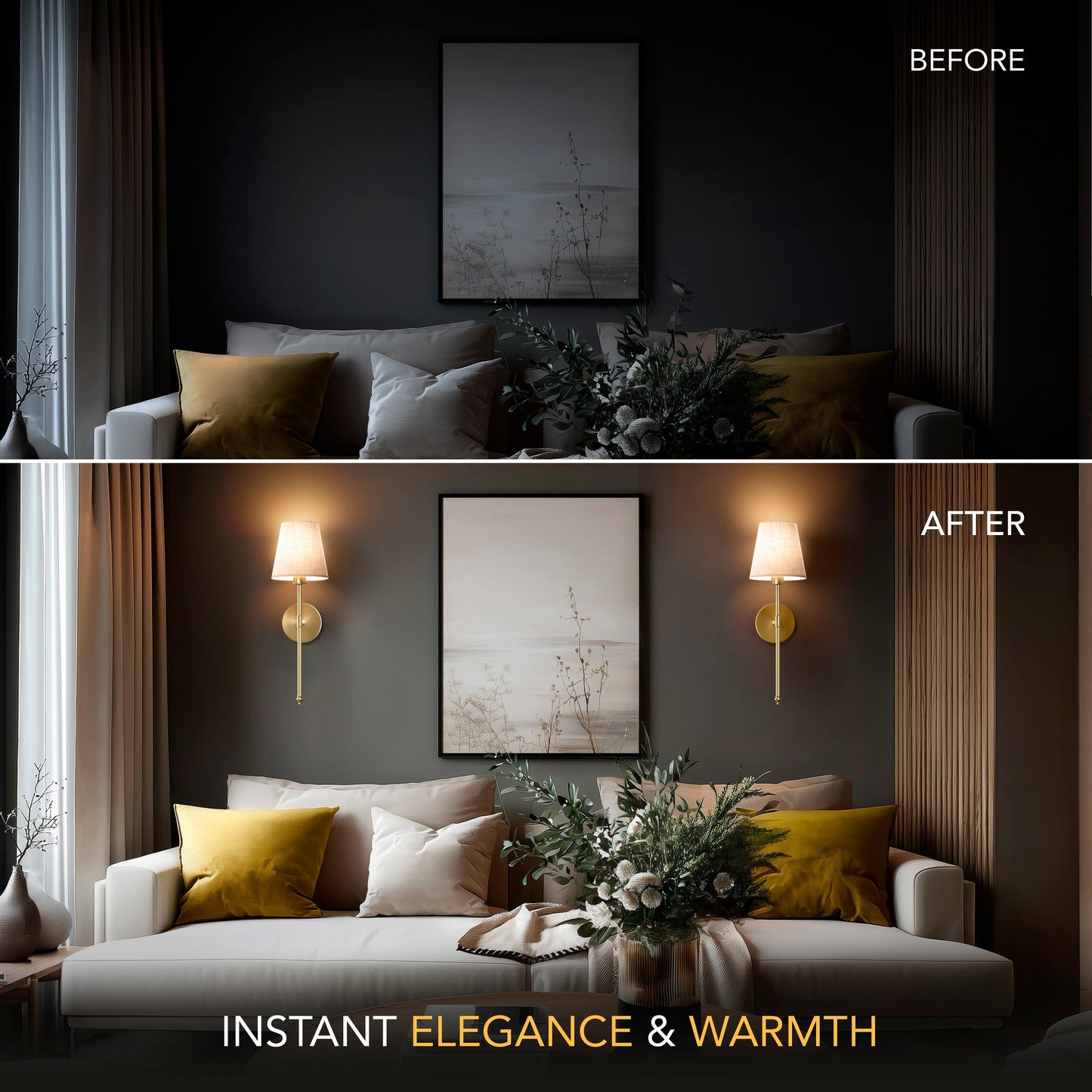 Wandlamp Goud Linnen Kap Set 2 Draadloos Afstandsbediening Dimbaar RGB Slaapkamer Woonkamer