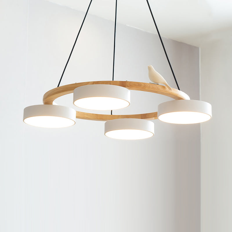 Ronde Hanglamp Met Vogels Houten Ring LED 65cm 72cm