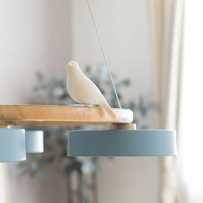 Ronde Hanglamp Met Vogels Houten Ring LED 65cm 72cm