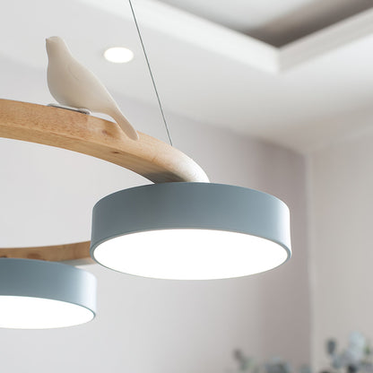 Ronde Hanglamp Met Vogels Houten Ring LED 65cm 72cm