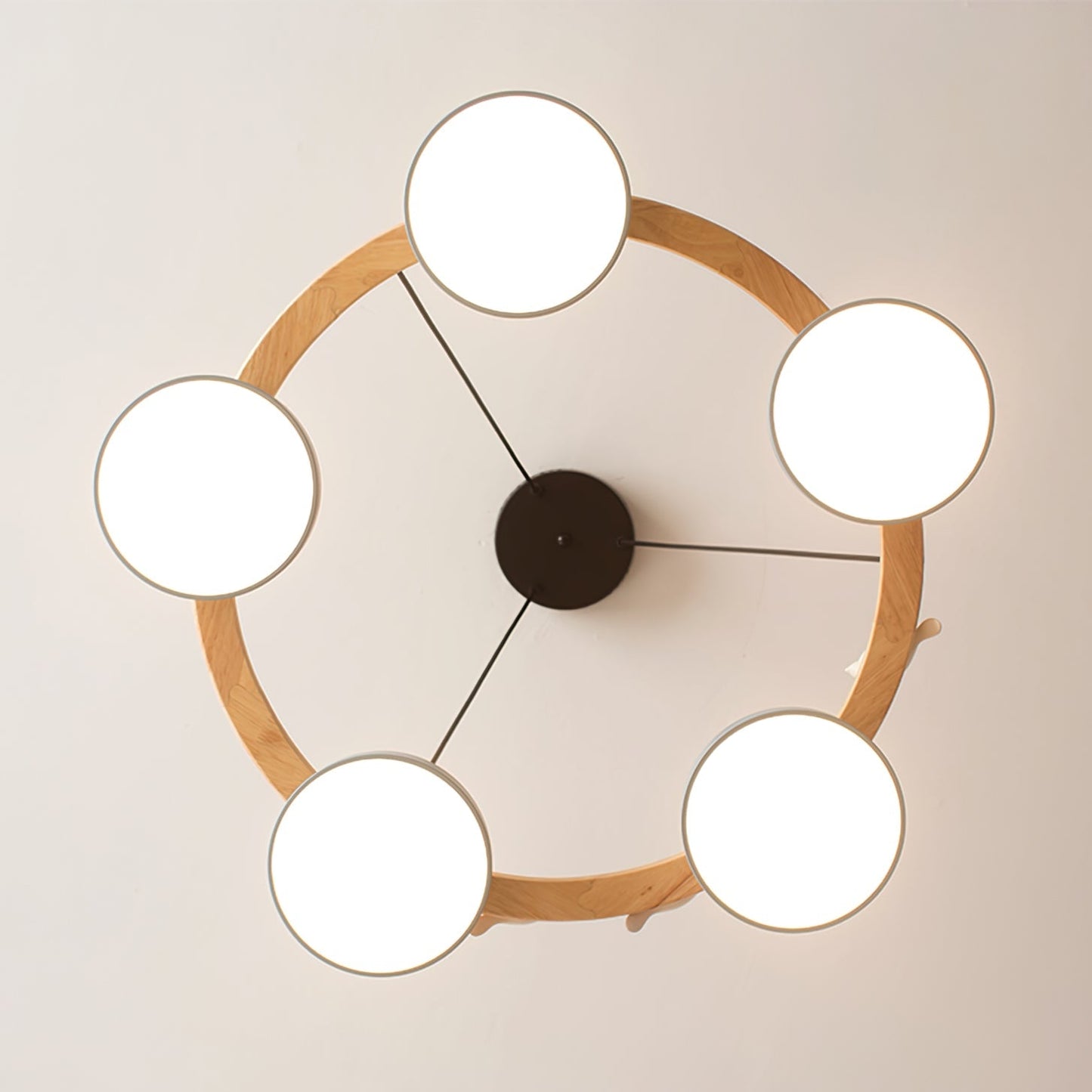 Ronde Hanglamp Met Vogels Houten Ring LED 65cm 72cm