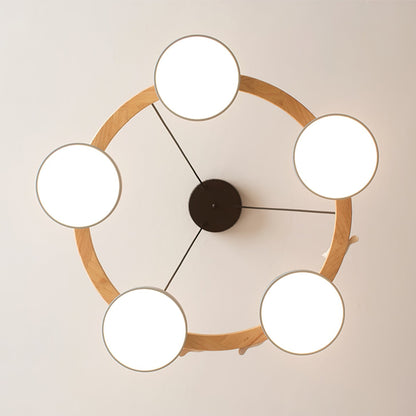 Ronde Hanglamp Met Vogels Houten Ring LED 65cm 72cm