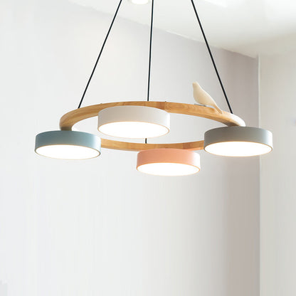 Ronde Hanglamp Met Vogels Houten Ring LED 65cm 72cm
