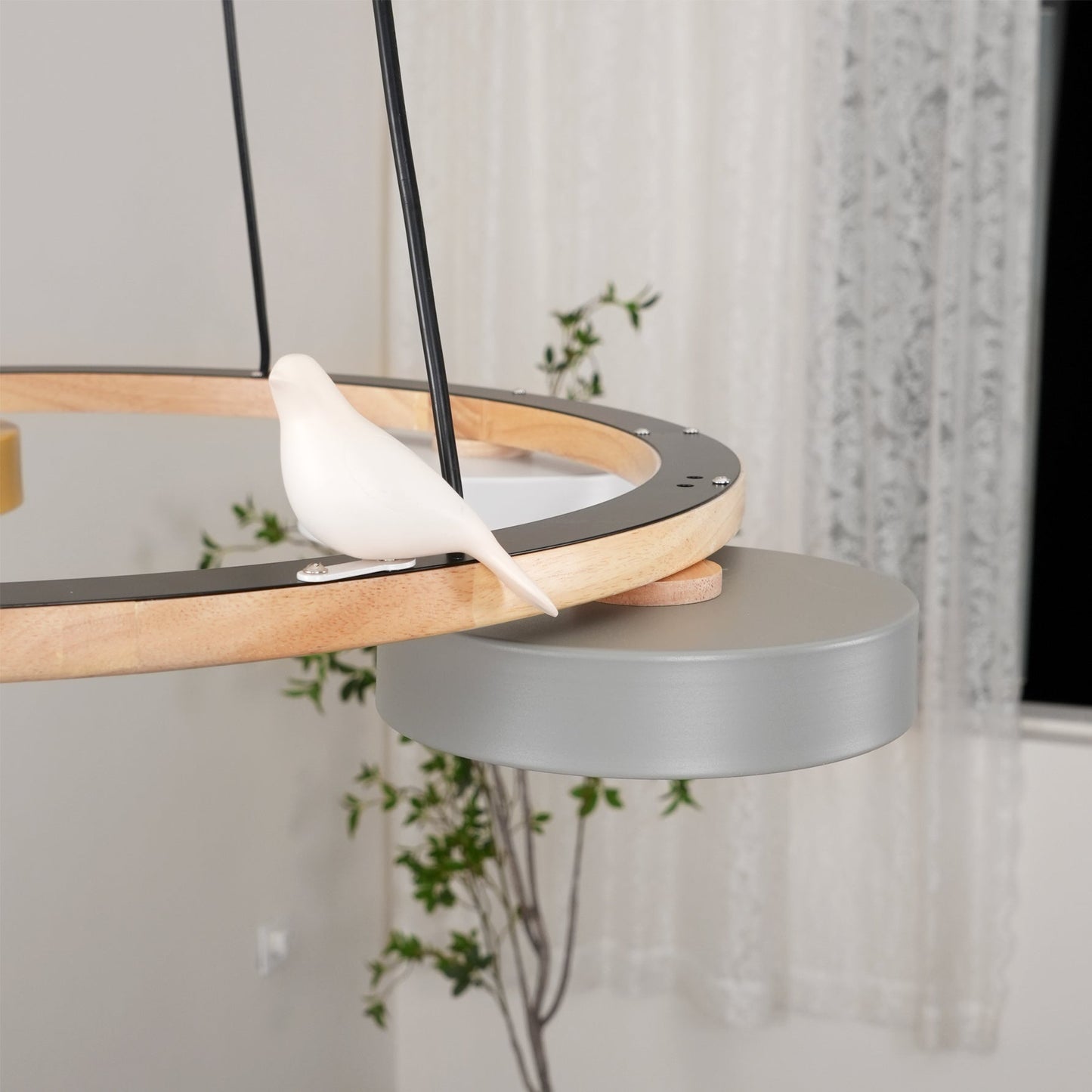 Ronde Hanglamp Met Vogels Houten Ring LED 65cm 72cm
