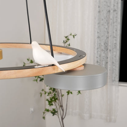 Ronde Hanglamp Met Vogels Houten Ring LED 65cm 72cm
