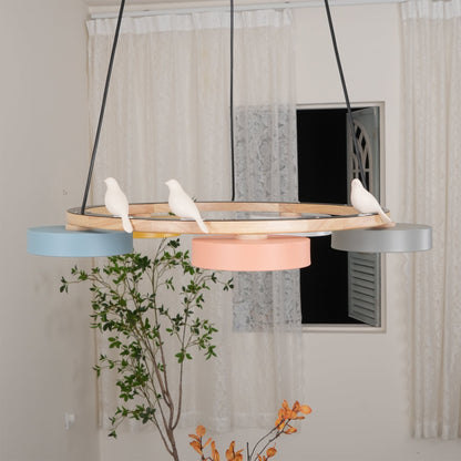Ronde Hanglamp Met Vogels Houten Ring LED 65cm 72cm