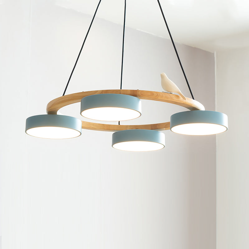 Ronde Hanglamp Met Vogels Houten Ring LED 65cm 72cm