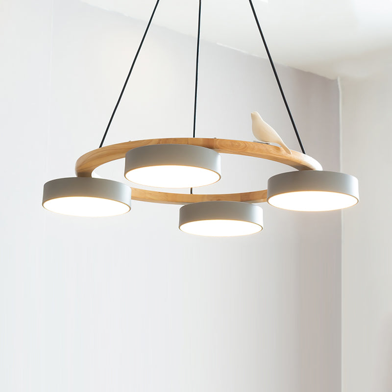 Ronde Hanglamp Met Vogels Houten Ring LED 65cm 72cm
