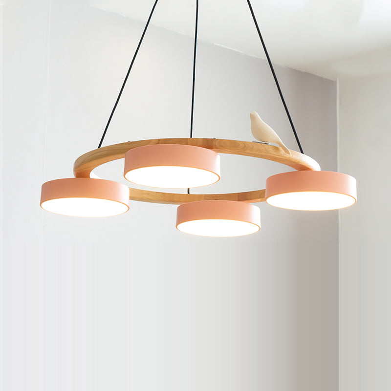 Ronde Hanglamp Met Vogels Houten Ring LED 65cm 72cm