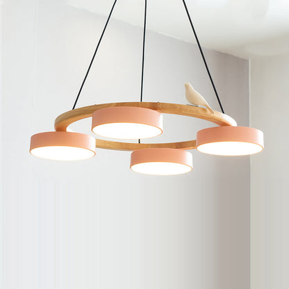 Ronde Hanglamp Met Vogels Houten Ring LED 65cm 72cm