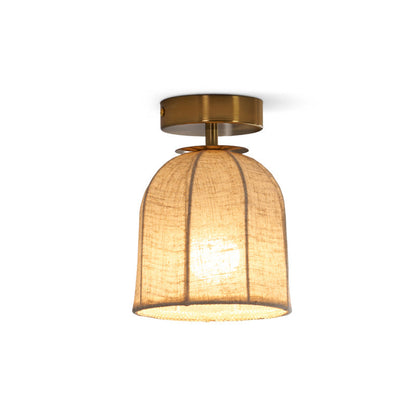 Linnen plafondlamp met gouden ijzeren frame rustiek design warm sfeerlicht voor slaapkamer woonkamer hal entree landelijk