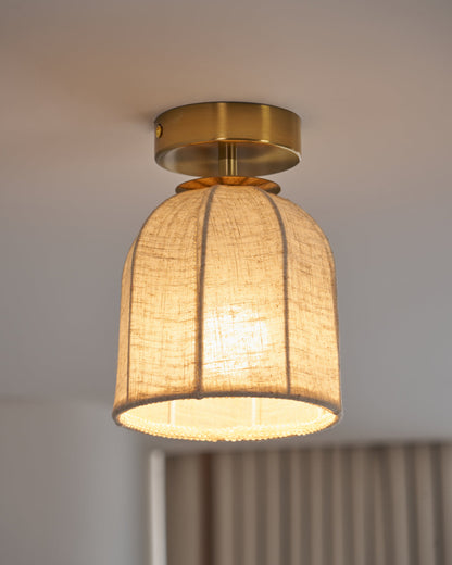Linnen plafondlamp met gouden ijzeren frame rustiek design warm sfeerlicht voor slaapkamer woonkamer hal entree landelijk