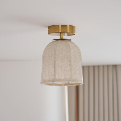 Linnen plafondlamp met gouden ijzeren frame rustiek design warm sfeerlicht voor slaapkamer woonkamer hal entree landelijk