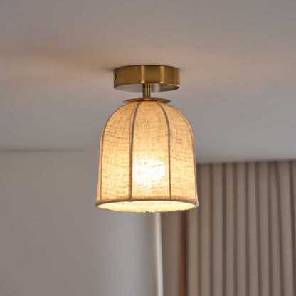 Linnen plafondlamp met gouden ijzeren frame rustiek design warm sfeerlicht voor slaapkamer woonkamer hal entree landelijk