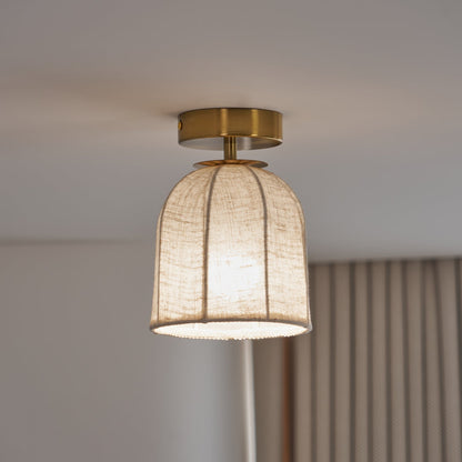 Linnen plafondlamp met gouden ijzeren frame rustiek design warm sfeerlicht voor slaapkamer woonkamer hal entree landelijk