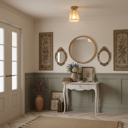 Linnen plafondlamp met gouden ijzeren frame rustiek design warm sfeerlicht voor slaapkamer woonkamer hal entree landelijk