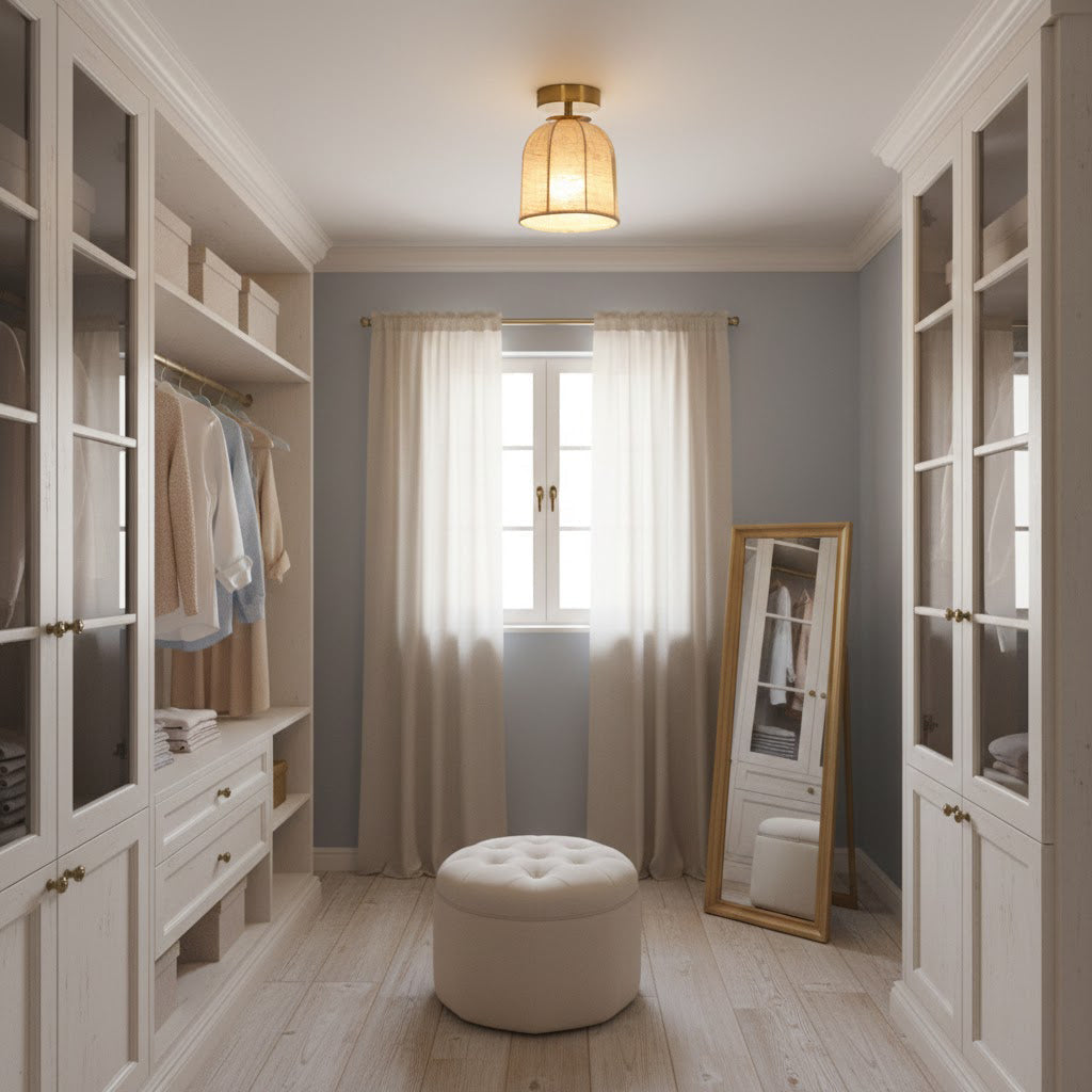 Linnen plafondlamp met gouden ijzeren frame rustiek design warm sfeerlicht voor slaapkamer woonkamer hal entree landelijk