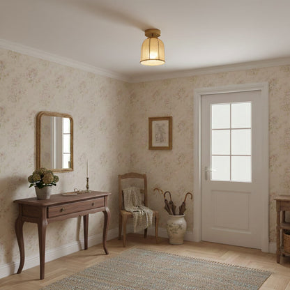 Linnen plafondlamp met gouden ijzeren frame rustiek design warm sfeerlicht voor slaapkamer woonkamer hal entree landelijk