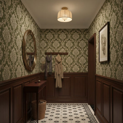 Linnen plafondlamp met gouden ijzeren frame rustiek design warm sfeerlicht voor slaapkamer woonkamer hal entree landelijk
