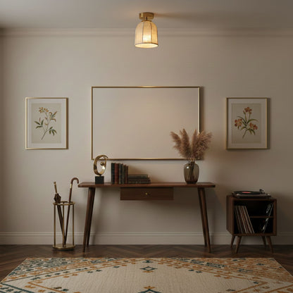 Linnen plafondlamp met gouden ijzeren frame rustiek design warm sfeerlicht voor slaapkamer woonkamer hal entree landelijk