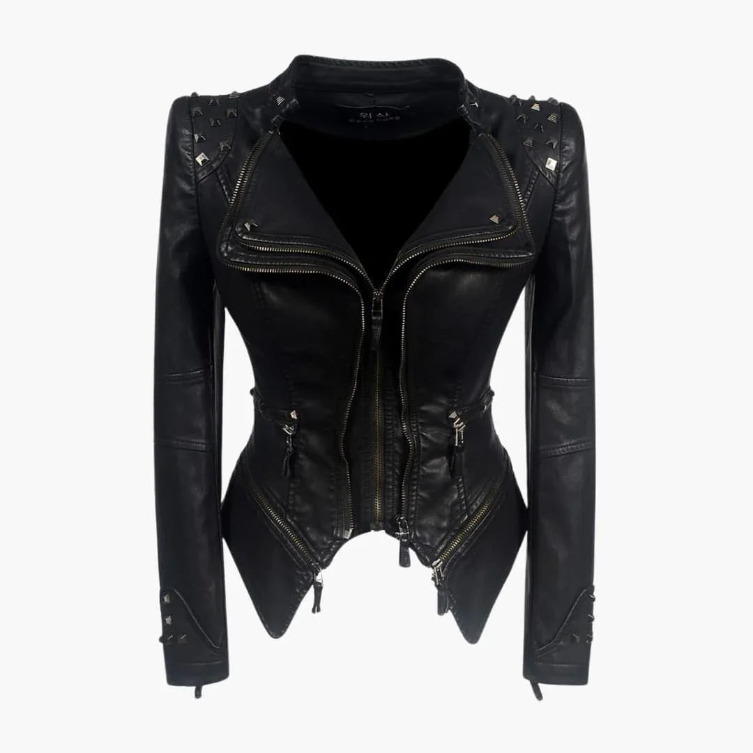 Leren Dames Jacket Zwart met Studs en Slim Fit - StudioMarella