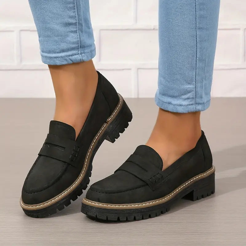 Dames Loafers Zwarte Comfortabele Plateauzool Antislip - StudioMarella