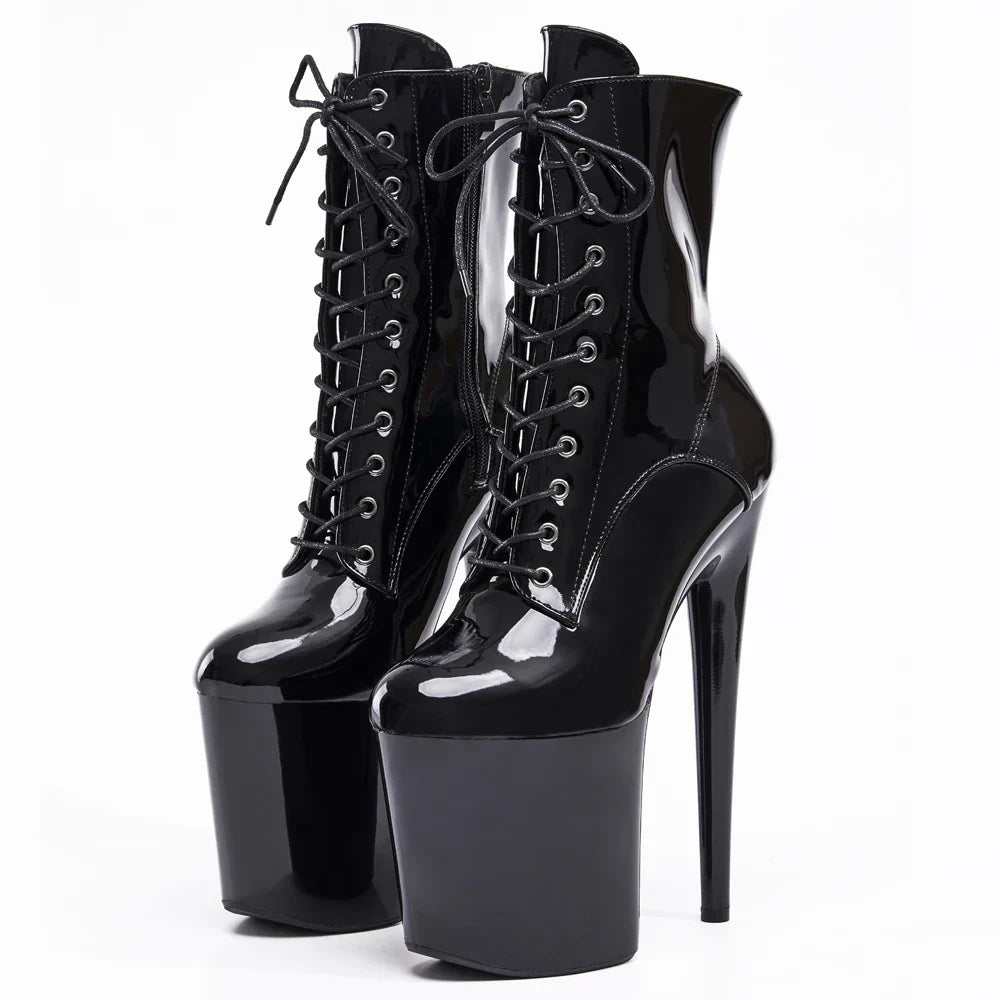 Dames Enkellaarsjes Zwart Met Lace Up 8 cm Hak