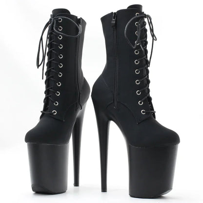 Dames Enkellaarsjes met 8 cm Hak Zwart Lace Up