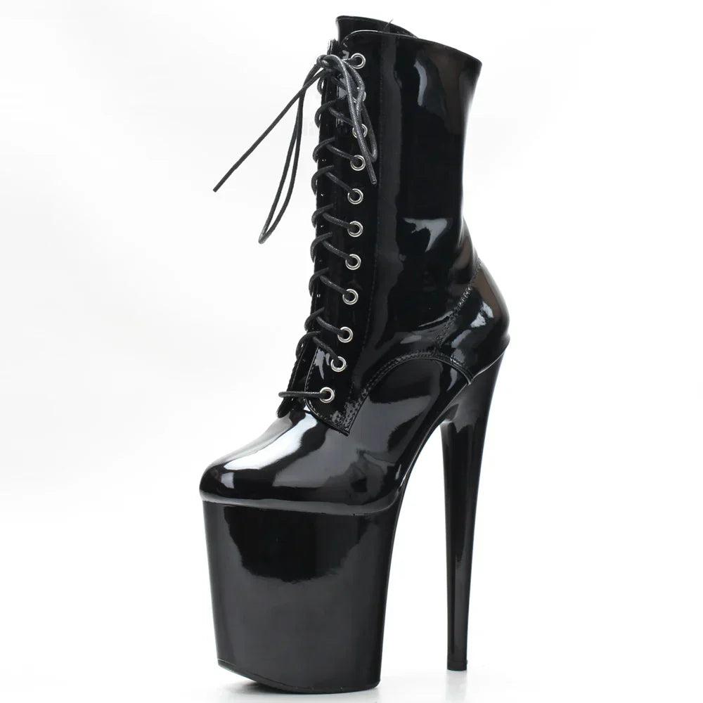 Dames Enkellaarsjes met 8 cm Hak Zwart Lace Up