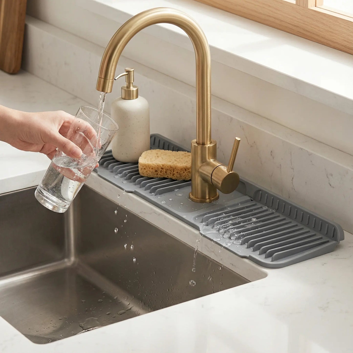 Flexibele Siliconen Lekmat voor Kraan – Voorkomt Waterplassen en Beschermt je Werkblad