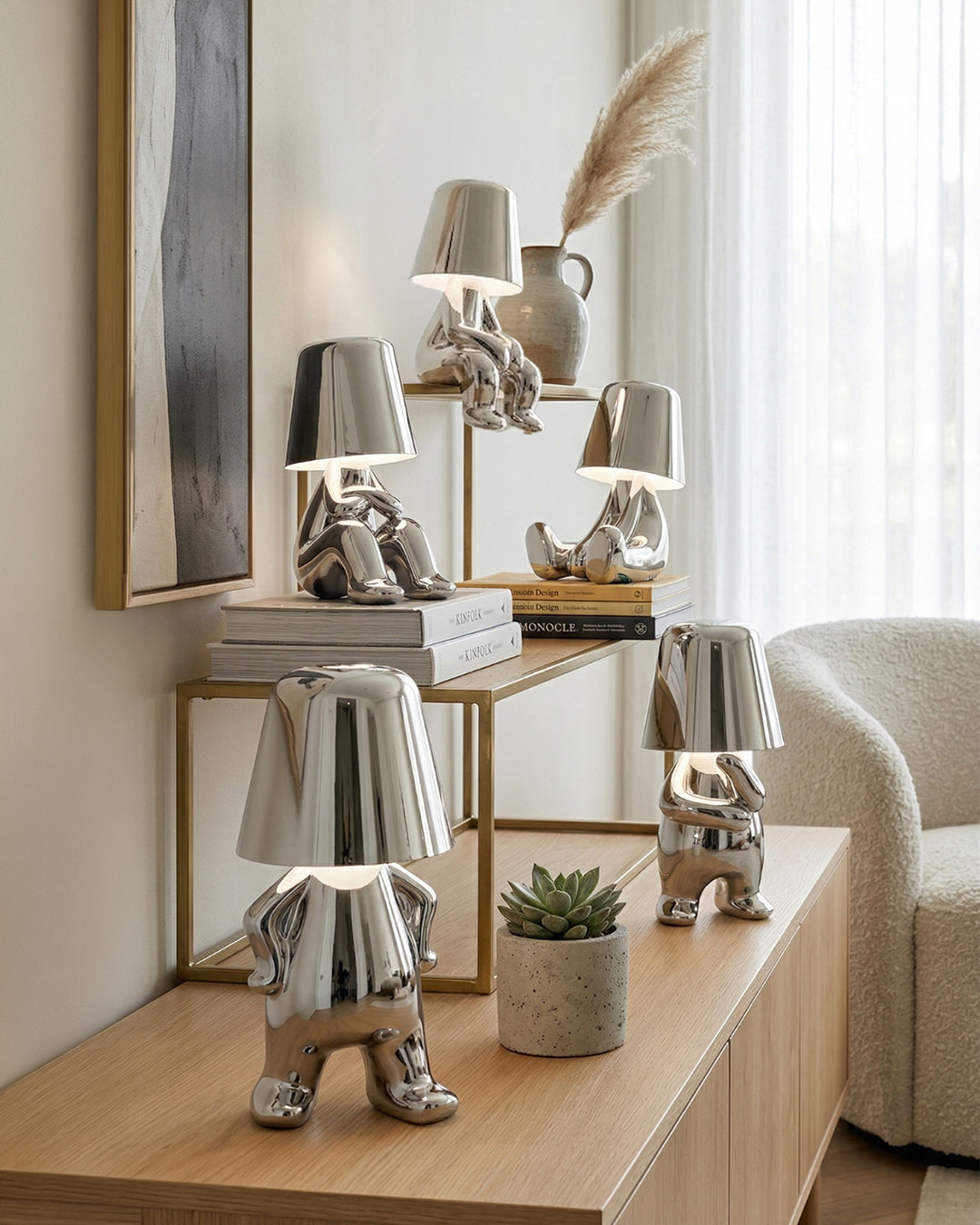 Metalen Tafellamp Sculptuur Figuur Sfeerlicht Touch Dimbaar LED Nachtlampje Goud Zilver Modern Design Decoratief
