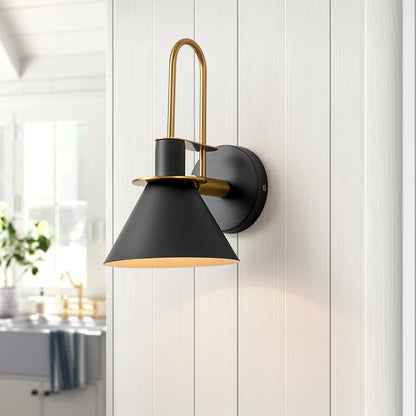 Wandlamp Kegel Zwart Wit Groen Messing 31cm E26 Mid-Century Slaapkamer Entree Gang Eetkamer Vintage Wandspot Traphal Retro