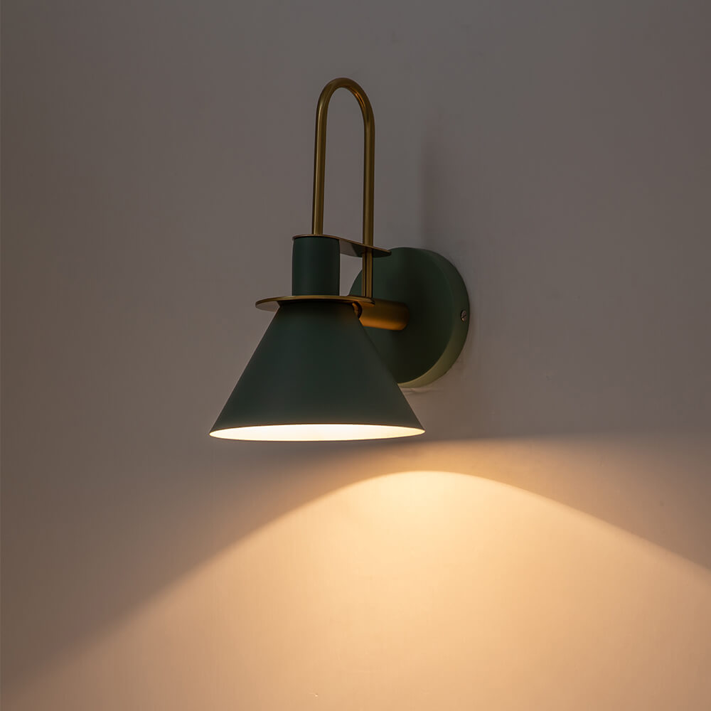 Wandlamp Kegel Zwart Wit Groen Messing 31cm E26 Mid-Century Slaapkamer Entree Gang Eetkamer Vintage Wandspot Traphal Retro
