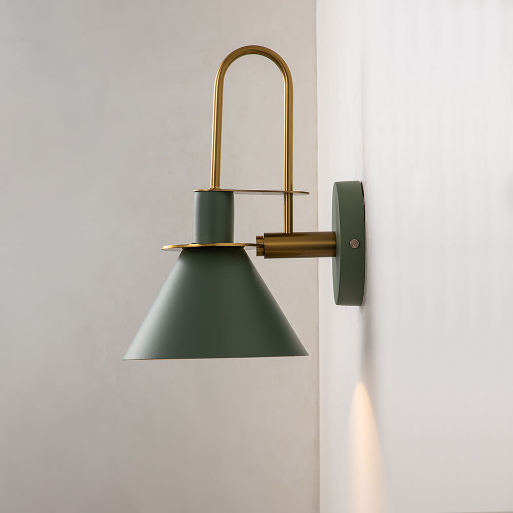 Wandlamp Kegel Zwart Wit Groen Messing 31cm E26 Mid-Century Slaapkamer Entree Gang Eetkamer Vintage Wandspot Traphal Retro