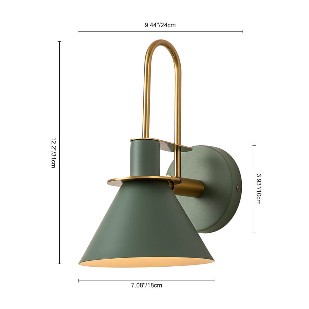 Wandlamp Kegel Zwart Wit Groen Messing 31cm E26 Mid-Century Slaapkamer Entree Gang Eetkamer Vintage Wandspot Traphal Retro