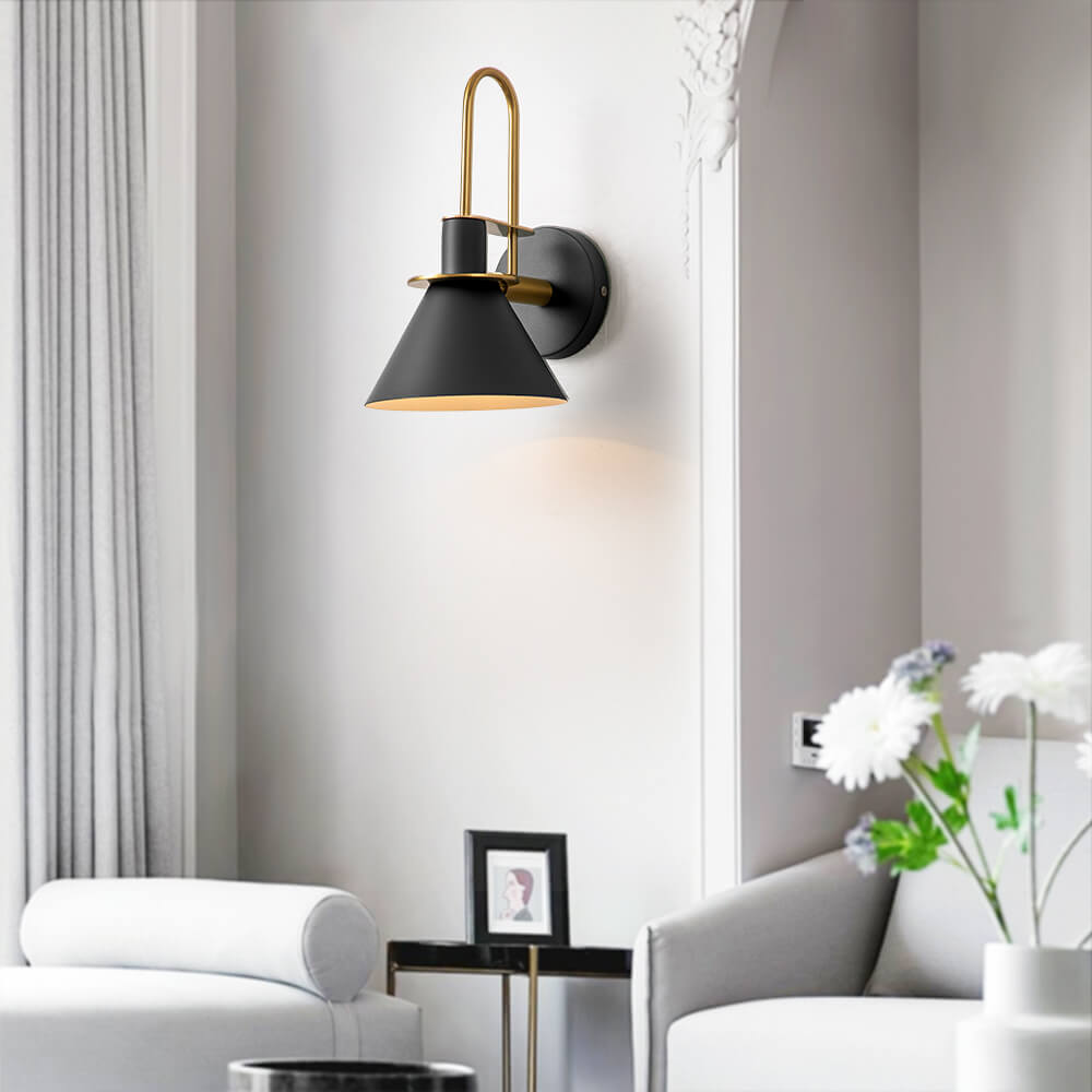 Wandlamp Kegel Zwart Wit Groen Messing 31cm E26 Mid-Century Slaapkamer Entree Gang Eetkamer Vintage Wandspot Traphal Retro