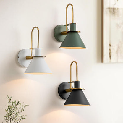 Wandlamp Kegel Zwart Wit Groen Messing 31cm E26 Mid-Century Slaapkamer Entree Gang Eetkamer Vintage Wandspot Traphal Retro