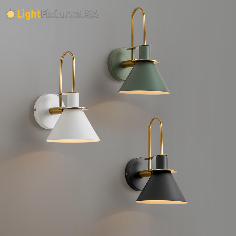 Wandlamp Kegel Zwart Wit Groen Messing 31cm E26 Mid-Century Slaapkamer Entree Gang Eetkamer Vintage Wandspot Traphal Retro